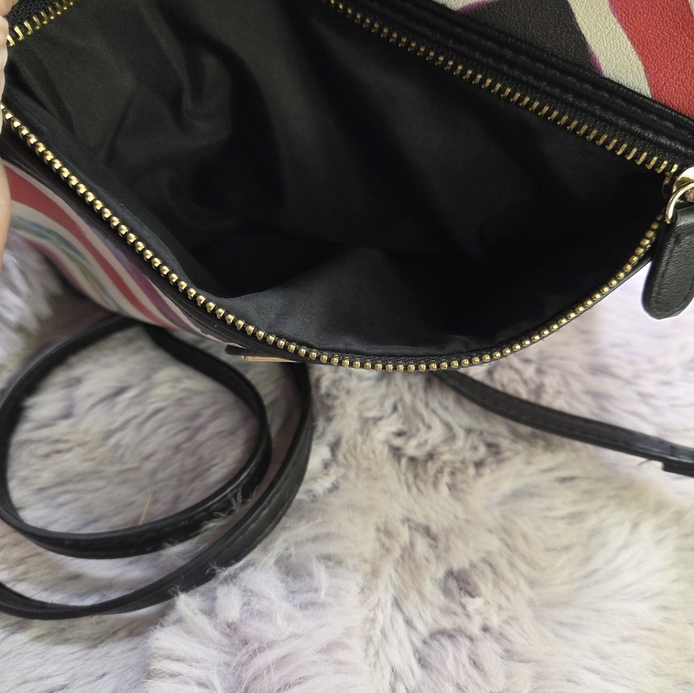 Nicole Miller Pink Black Chevron Crossbody Bag - Picture 10 of 13